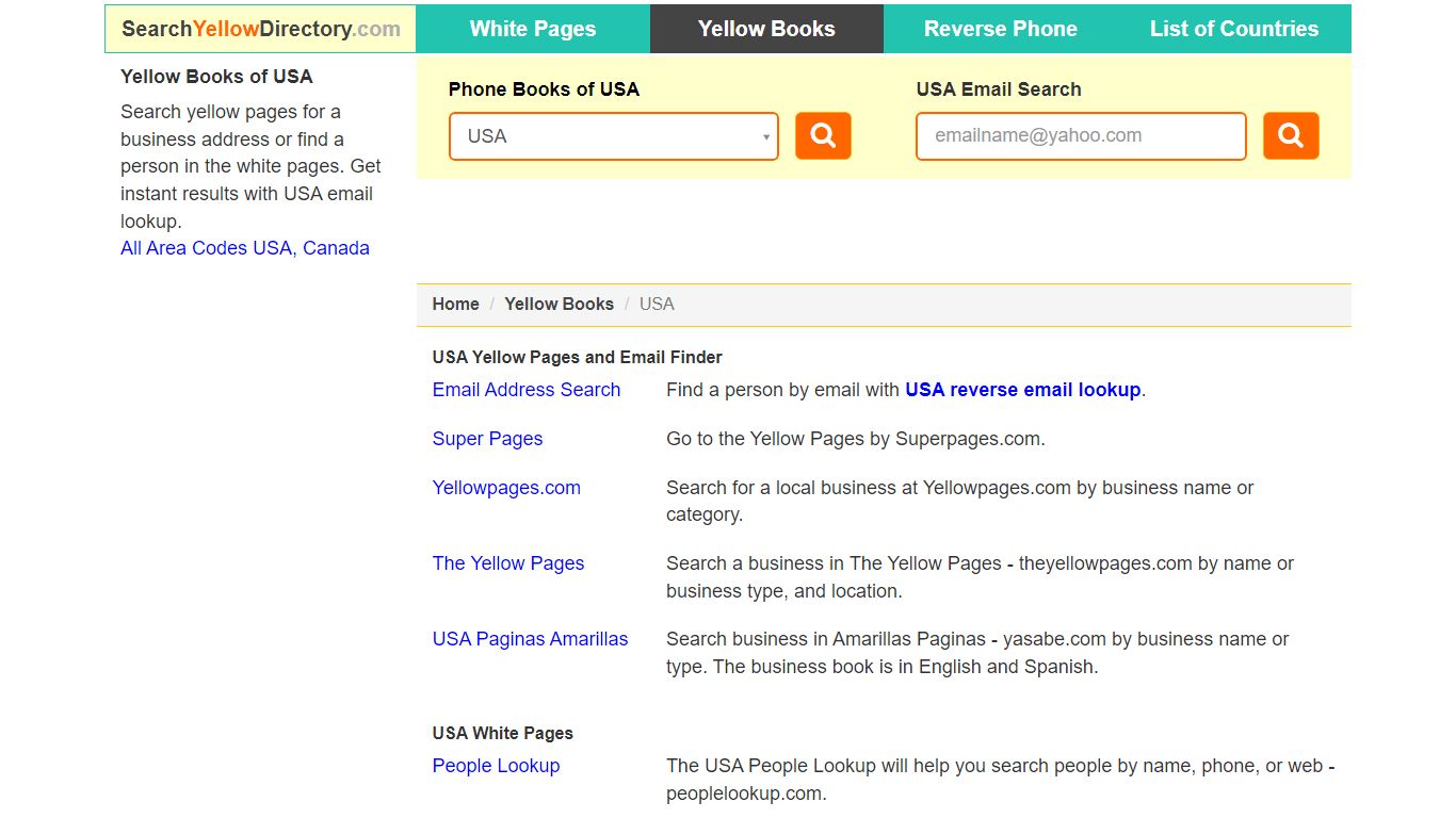 Phonebook, USA Yellow Pages, Email Address